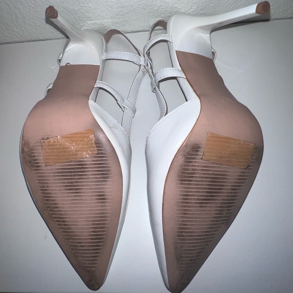 Size 8 White Leather stilettos pointed toe strappy sling back stilettos - Picture 5 of 9